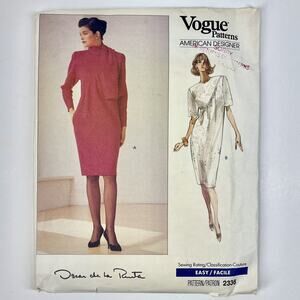 Vogue Easy Sewing Pattern Oscar De La Renta #2336 Dress Size 8-10-12 UNCUT
